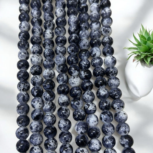 Printed Marble Beads 8mm - Black & White