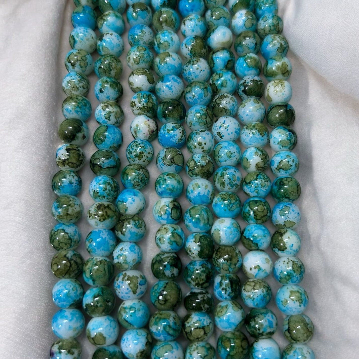 Printed Marble Beads 8mm - Dark Green & Blue
