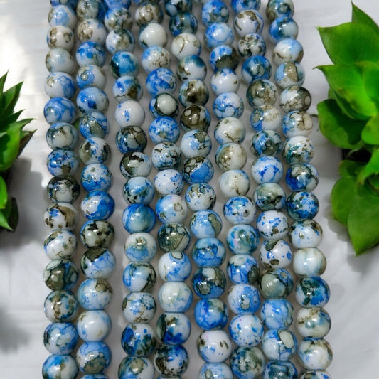 Printed Marble Beads 8mm - Green & Blue