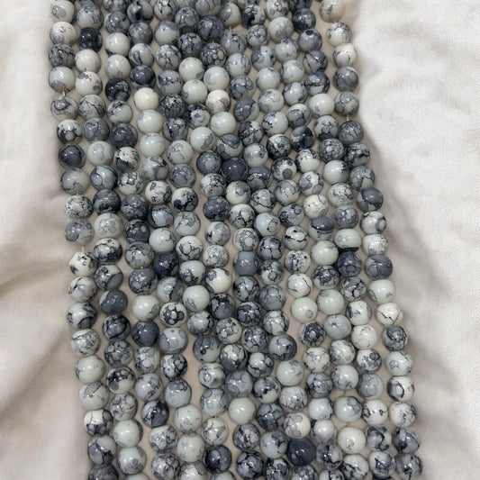Printed Marble Beads 8mm - Grey & White