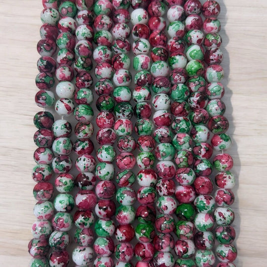 Printed Marble Beads 8mm - Red & Green