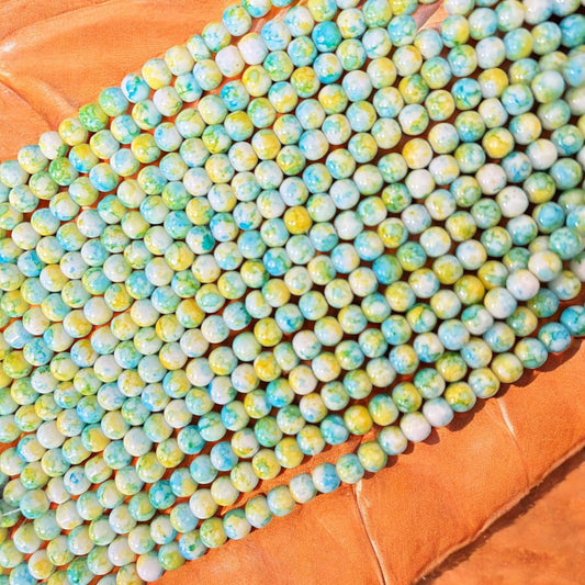 Printed Marble Beads 8mm - Yellow & Blue