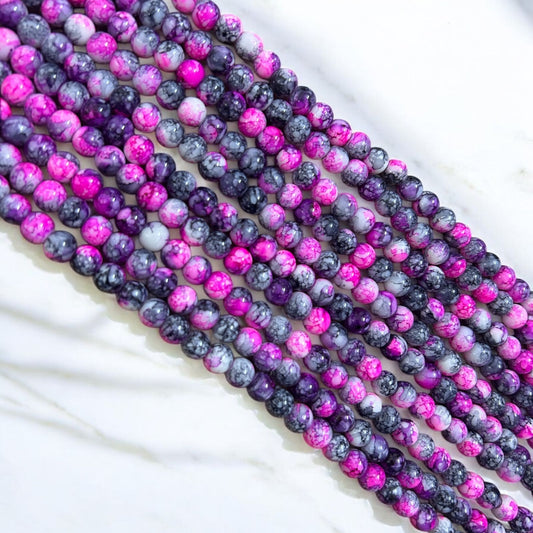 Printed Marble Beads 8mm - Pink & Black