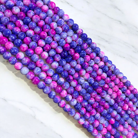 Printed Marble Beads 8mm - Pink & Dark Blue