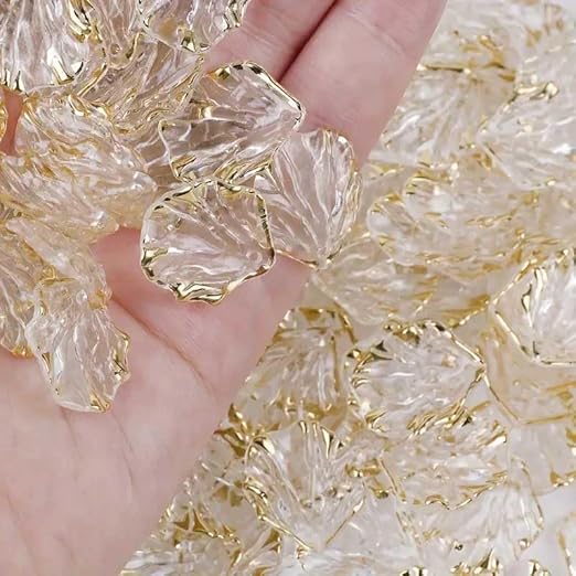 Transparent Golden Colour Outlines Acrylic Shell Beads (20 gms)