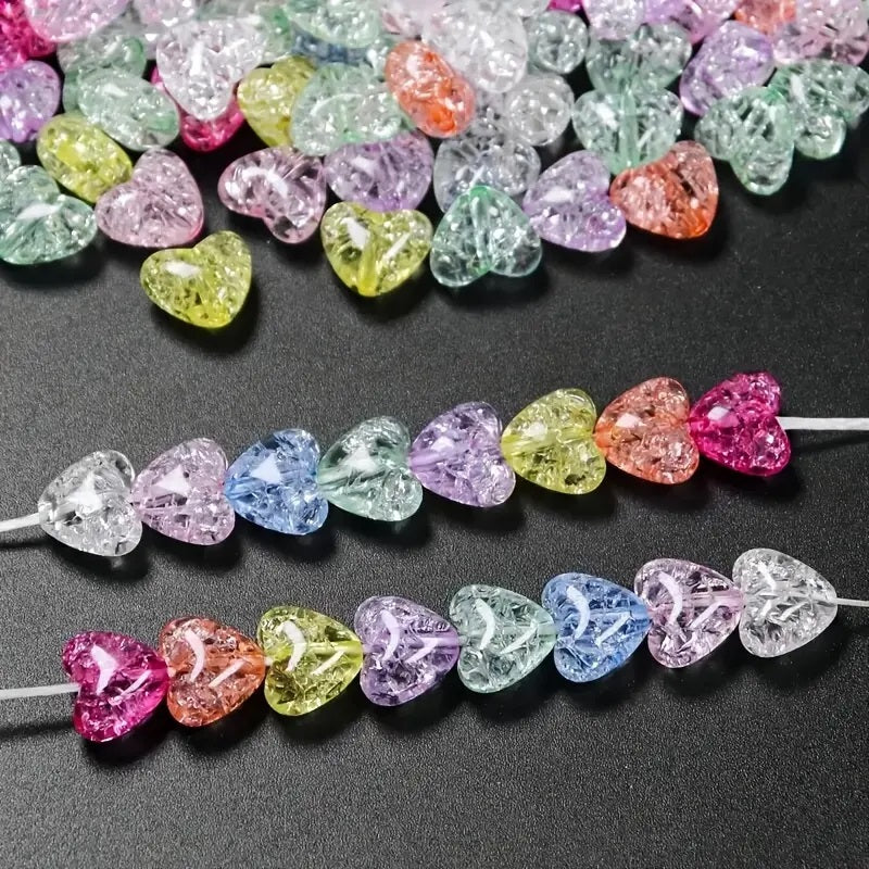 Multicolor Acrylic Crackle Heart beads 10gms