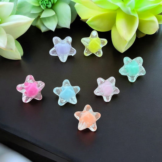 Multicolor Transparent Acrylic Star Beads - Mixed 10gms