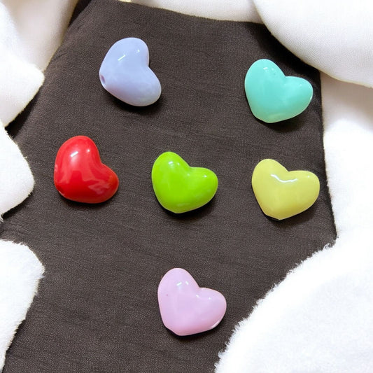Multicolor Acrylic Shiny Heart Beads (Pack of 10)