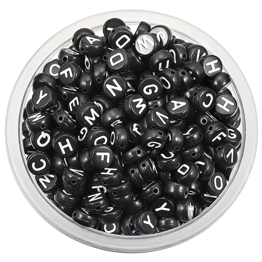 Black Round Alphabet Beads (Mixed) - 50gms