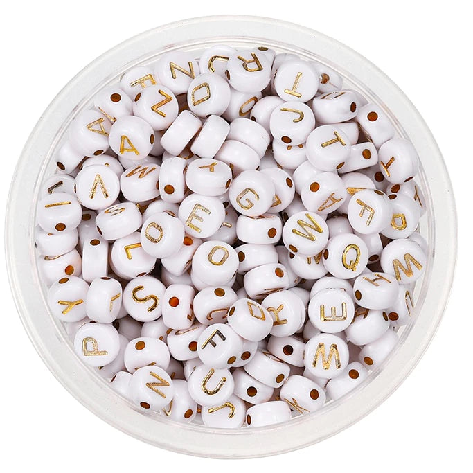 Round Gold Printed Alphabet Beads (Mixed) - 50gms