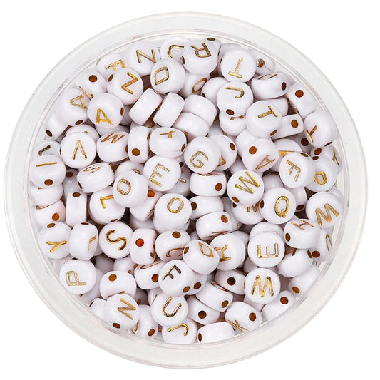 Round Gold Printed Alphabet Beads (Mixed) - 50gms