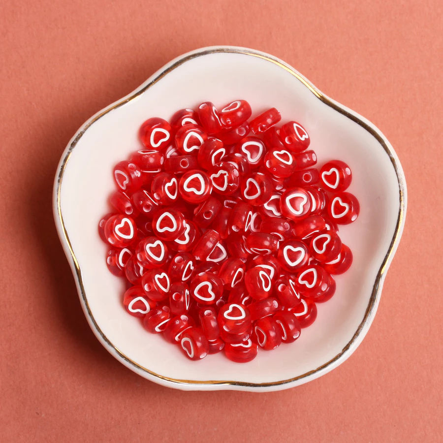 Red Heart Shape Acrylic Beads (Pack of 20gms)