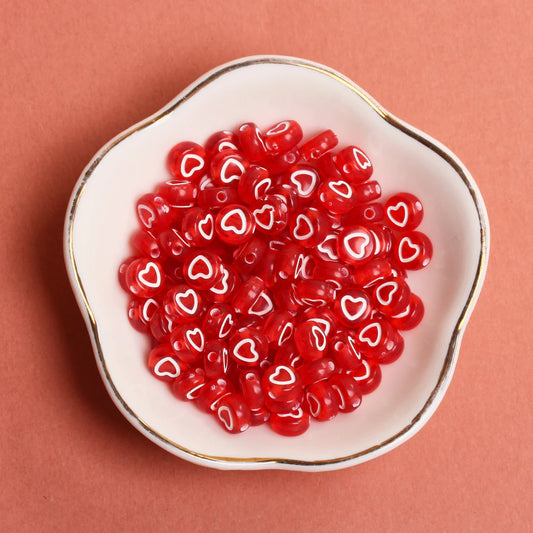Red Heart Shape Acrylic Beads (Pack of 20gms)