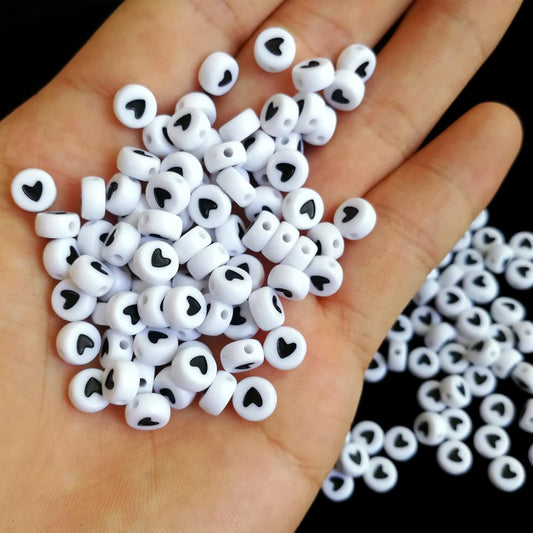 Round Acrylic Beads with Black Heart (Pack of 20gms)