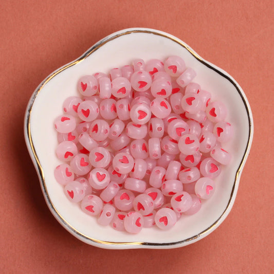 Transparent Acrylic Beads with Red Heart (Pack of 20gms)