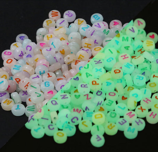 Round Alphabet Beads Glow in the Dark (Mixed) - 50gms