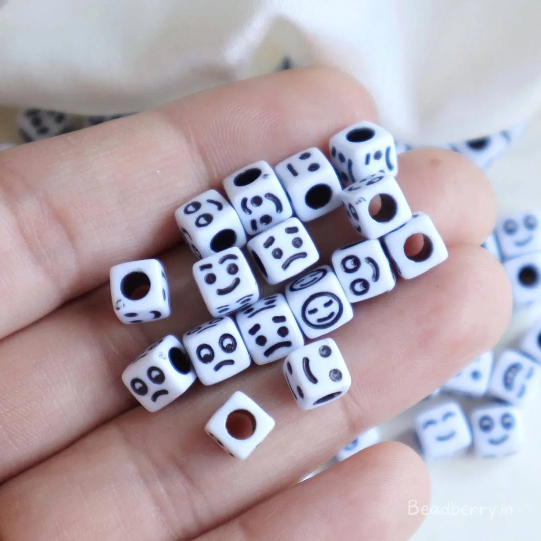 Acrylic Emoji Cube Beads (Pack of 10gms)