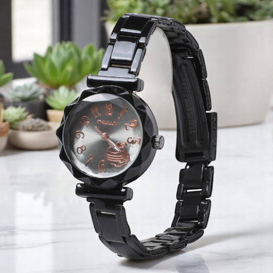 Stylish Printed Analog Chain Watch - Black