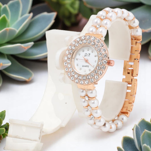 Luxury Stone dial with Pearl Chain Analog Watch
