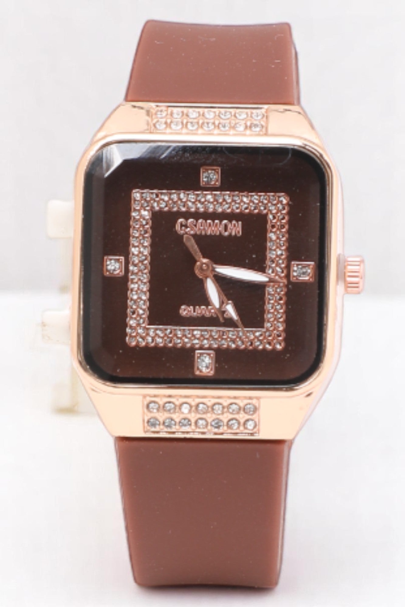 Premium Rectangle Stone Dial Analog Watch for Women - Brown