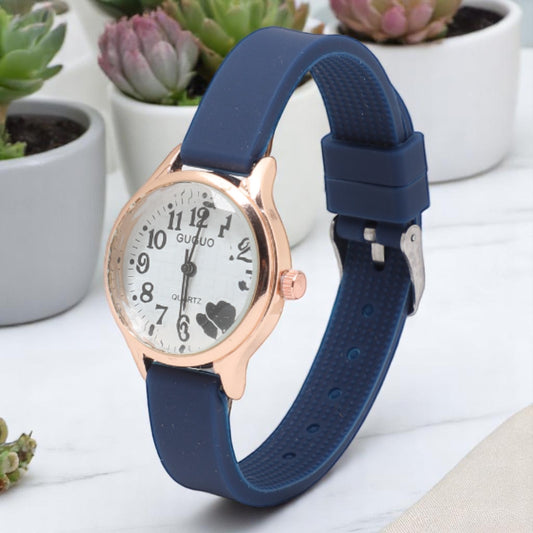 Black Heart Printed Dial Analog Watch with Blue Strap