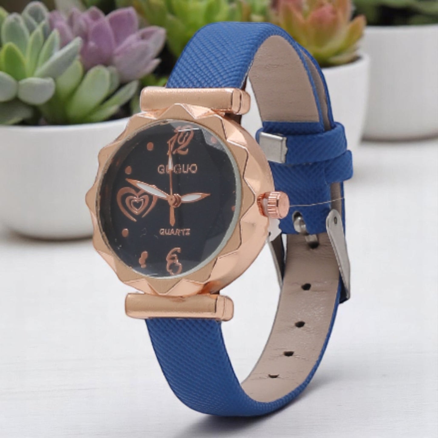 Layer Heart Printed Dial Analog Watch with Blue Strap
