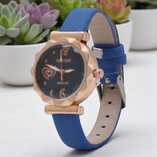 Layer Heart Printed Dial Analog Watch with Blue Strap