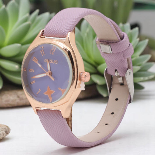Star Printed Dial Analog Watch with Purple Strap