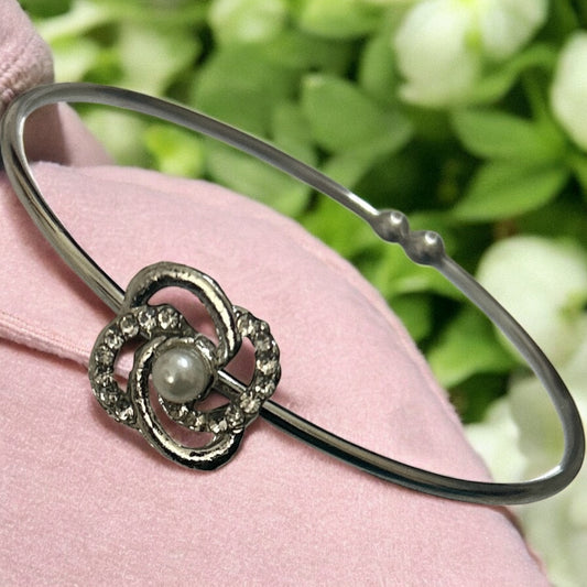 Silver Finish American Diamond Stone Free Size Bracelet - Type #4