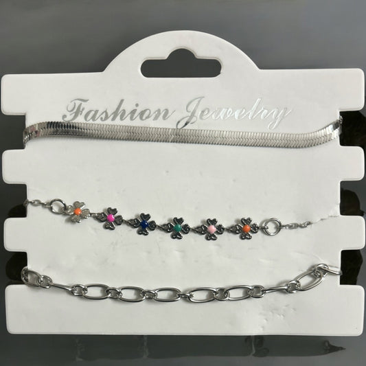 Silver Plated Adjustable Clover Heart Fancy Bracelet