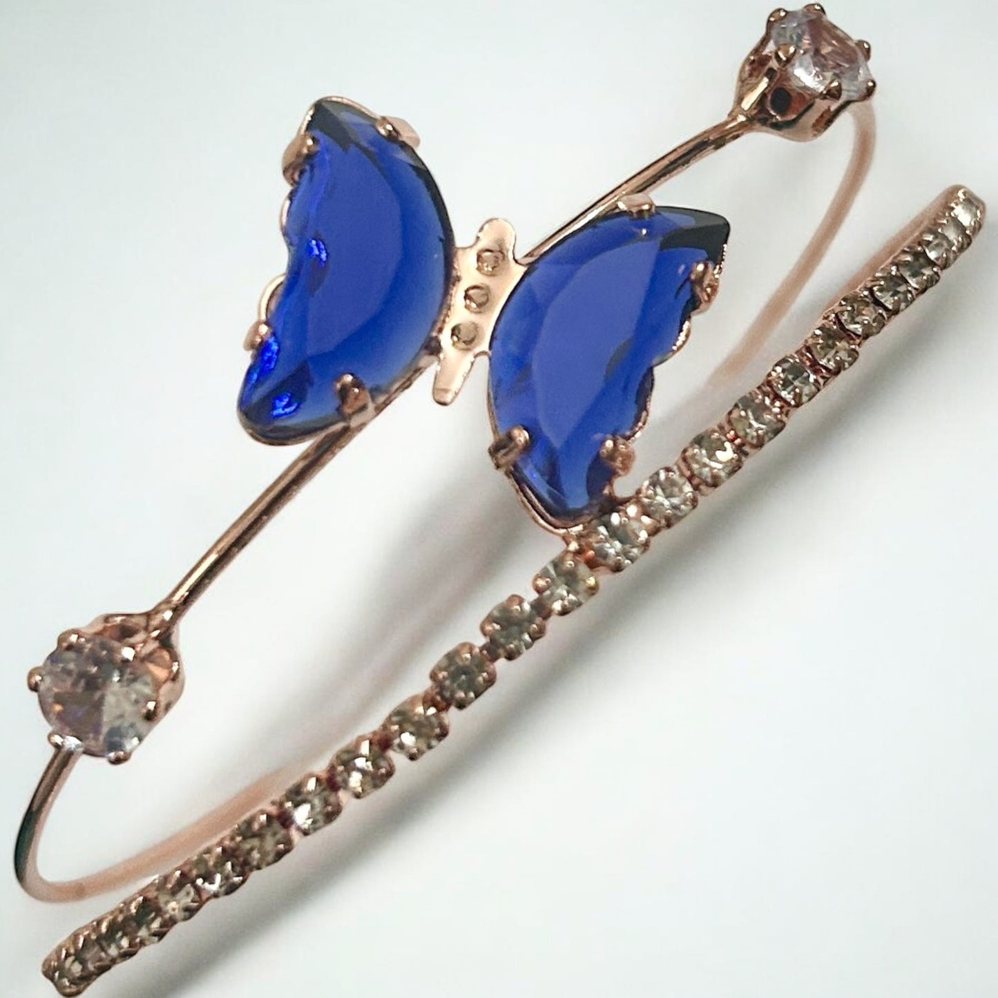 Multicolor Rose Gold Finish Stone Butterfly Free Size Bracelet