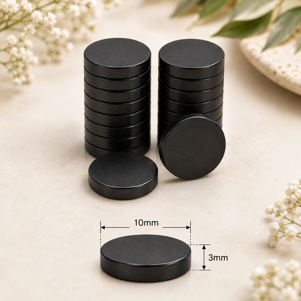Black Round DIY Fridge Magnet – (Size 10 x 3mm)