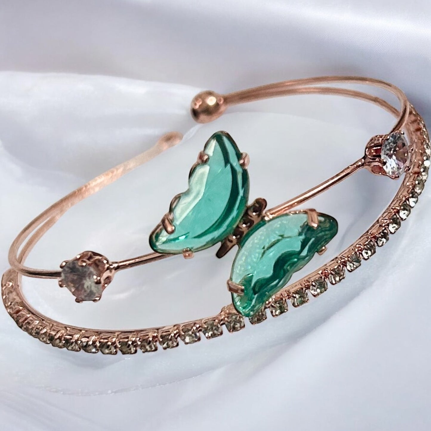 Multicolor Rose Gold Finish Stone Butterfly Free Size Bracelet