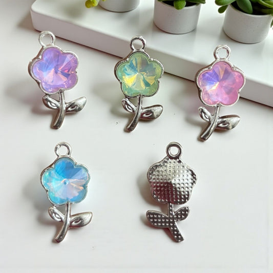 Silver Luxury Flower with Stone Charm (Mixed 1 Pc)