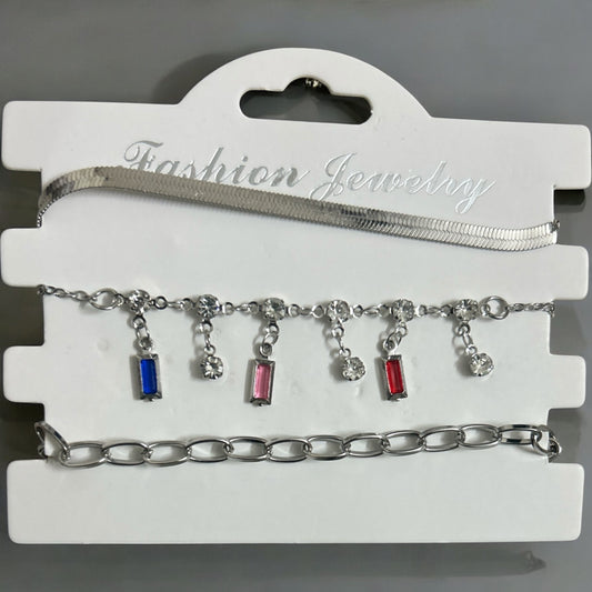 Silver Plated Adjustable Multicolor Rectangle Stone Fancy Bracelet